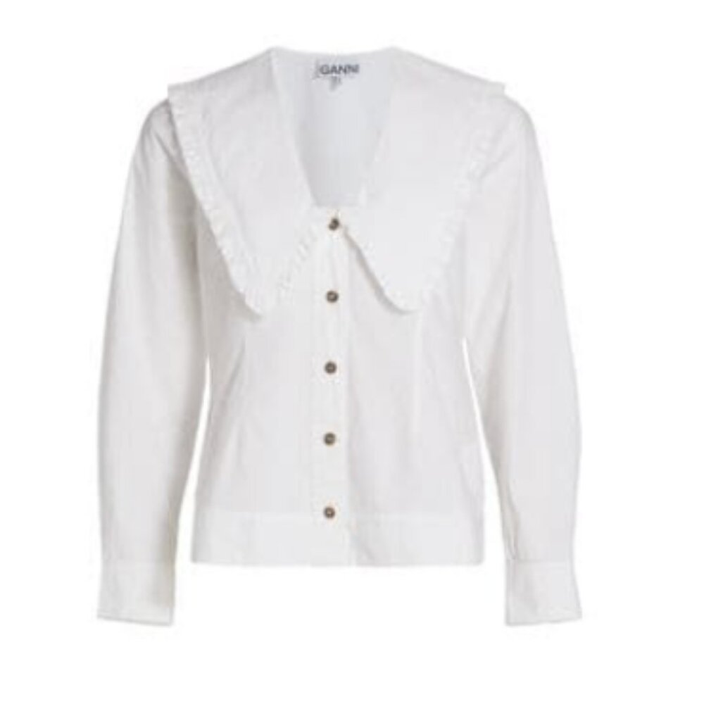 Ganni White Ruffled Collar Blouse